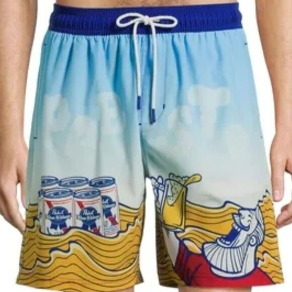 Pabst Blue Ribbon Swim Trunks Board Shorts 2XL 7.5 Inseam MEN'S SIZE 44-46 NEW - Picture 2 of 6